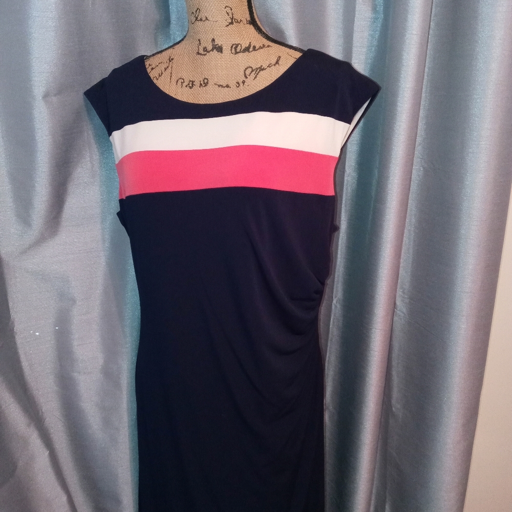 Donated-Navy blue, white & Coral "Connected Apparel" dress